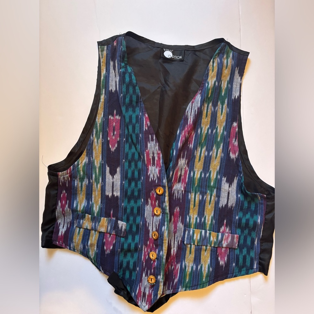 First Option | Vintage Colorful Patterned Light Vest Button Down Front Back Ties